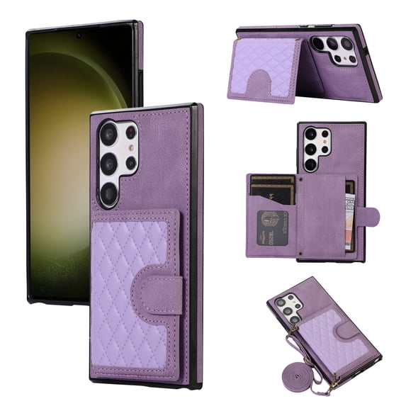 ELEHOLD for Samsung Galaxy Note 20 Ultra, Wallet Case,Detachable Adjustable Shoulder Strap With Card Holder Shockproof Leather Kickstand Case, purple