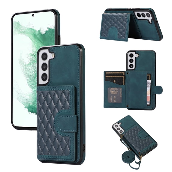ELEHOLD for Samsung Galaxy S23 Plus, Wallet Case,Detachable Adjustable Shoulder Strap With Card Holder Shockproof Leather Kickstand Case, green