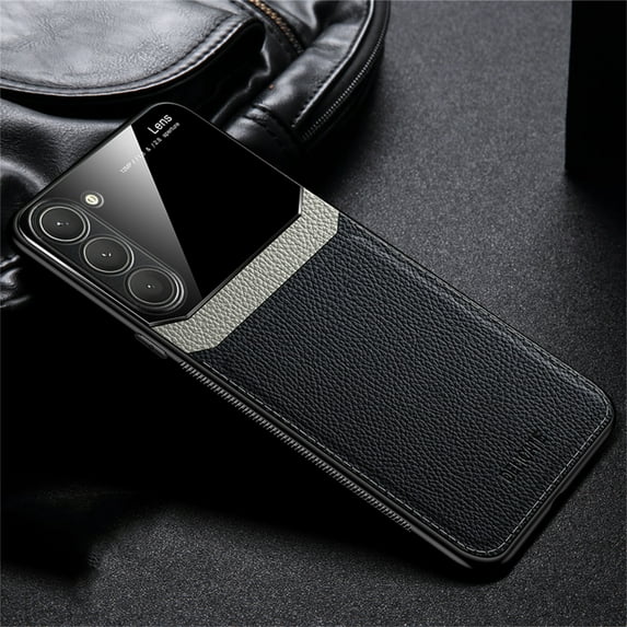 ELEHOLD for Samsung Galaxy S23,Premium Leather Case Camera Lens Protection Slim Lightweight Non-Slip Shockproof Protective Cover 6.1",Black