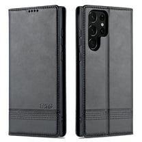 ELEHOLD for Samsung Galaxy S23 Ultra Flip Leather Wallet Case with Card Slots Kickstand Function Shockproof Protective Cover,Black