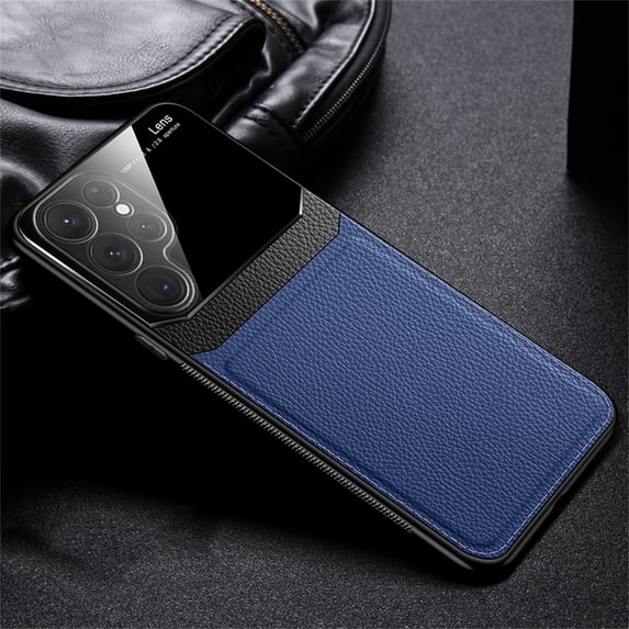 ELEHOLD for Samsung Galaxy S23 Ultra,Premium Leather Case Camera Lens Protection Slim Lightweight Non-Slip Shockproof Protective Cover,6.8" ,Blue