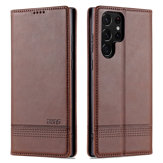 ELEHOLD for Samsung Galaxy S24 FE Flip Leather Wallet Case with Card Slots Kickstand Function Shockproof Protective Cover,Brown