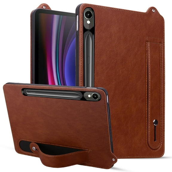 ELEHOLD for Samsung Galaxy Tab S11 2025 11-inch Case, Slim Fit Protective PU Leather Business Wrist Strap Stand Shock-Resistant Protective Case,Brown