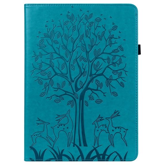 ELEHOLD for iPad 10.9" 2022 10th Gen Flip Leather Case with Card Slots Kickstand Pencil Holder Tree and Deer Pattern Skin-Touch Shockproof Cover,Blue