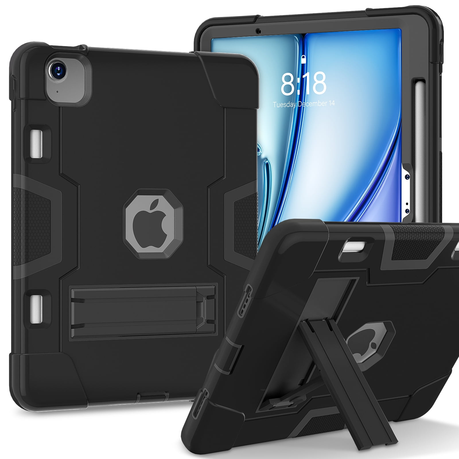 ELEHOLD for iPad Air 11 Inch Case 2024 Release, iPad Air 11 (M2) Case with Pencil Holder and Kickstand, Heavy Duty Shockproof Protective Cover,Black