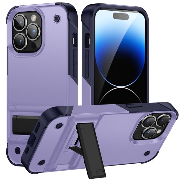 ELEHOLD for iPhone 11, Rugged Shockproof Hard PC Case,With Built-in Foldable Invisible Kickstand Heavy Duty Case Cover, lightpurple