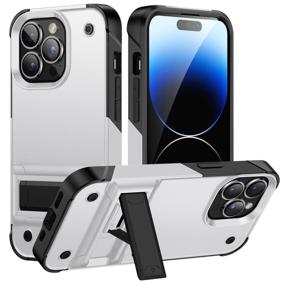 ELEHOLD for iPhone 11, Rugged Shockproof Hard PC Case,With Built-in Foldable Invisible Kickstand Heavy Duty Case Cover, white