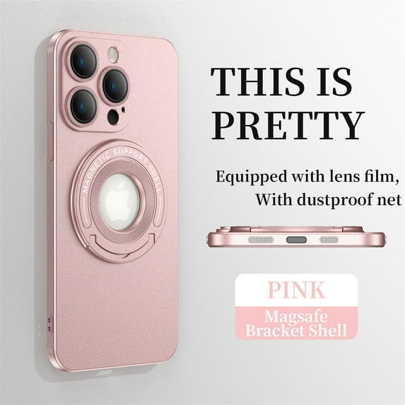 ELEHOLD for iPhone 12, Case with Magnetic Invisible Stand Slim Shockproof Anti-Scratch,Compatible with MagSafe Lens Protector Case Cover, pink