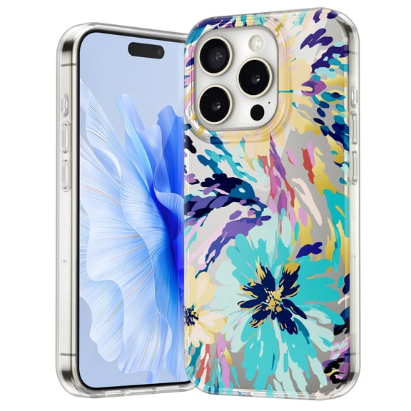 ELEHOLD for iPhone 13 Case Flower Floral Embossed Pattern Crystal Clear Back Soft Shockproof TPU Bumper Slim Lightweight Anti-Yellowing Case, E