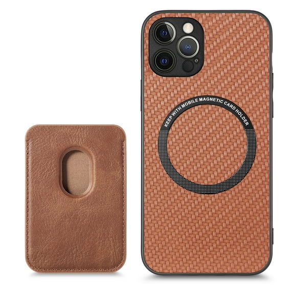 ELEHOLD for iPhone 13 Magnetic Wallet Case with Detachable Back Card Holder Fiber Texture Design Full Body Protective Slim Shockproof Case, brown