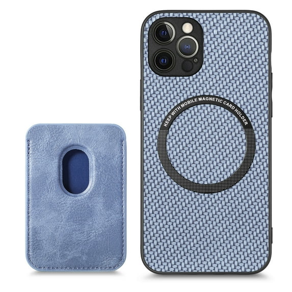 ELEHOLD for iPhone 13 Pro Magnetic Wallet Case with Detachable Back Card Holder Fiber Texture Design Full Body Protective Slim Shockproof Case, blue