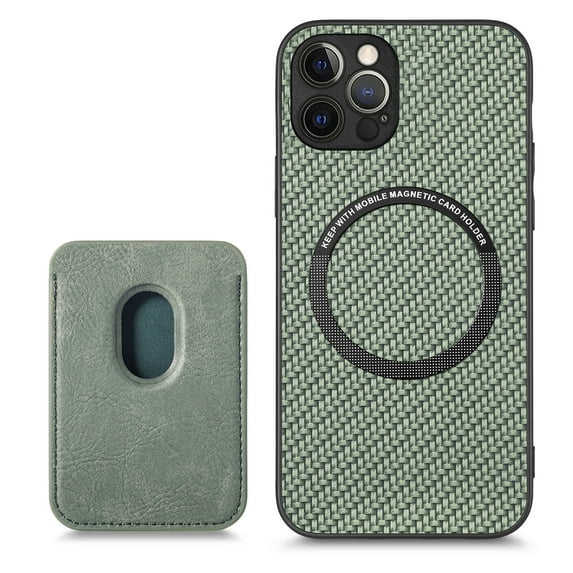 ELEHOLD for iPhone 13 Pro Magnetic Wallet Case with Detachable Back Card Holder Fiber Texture Design Full Body Protective Slim Shockproof Case, green