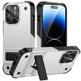 thumbnail image 1 of ELEHOLD for iPhone 13 Pro Max, Rugged Shockproof Hard PC Case,With Built-in Foldable Invisible Kickstand Heavy Duty Case Cover, white, 1 of 7