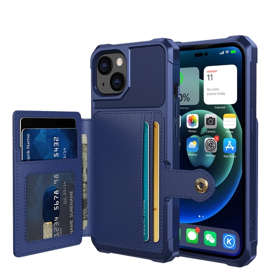 ELEHOLD for iPhone 14 Plus 6.7 inch Wallet Case Card Slots Magnetic Closure Slim Thin Shockproof Anti-Scratch Works with Magnetic Car Mount,Darkblue