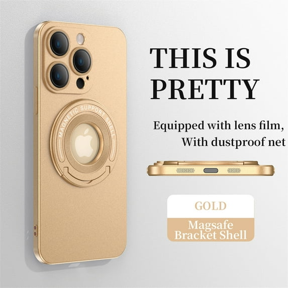 ELEHOLD for iPhone 14 Plus, Case with Magnetic Invisible Stand Slim Shockproof Anti-Scratch,Compatible with MagSafe Lens Protector Case Cover, gold