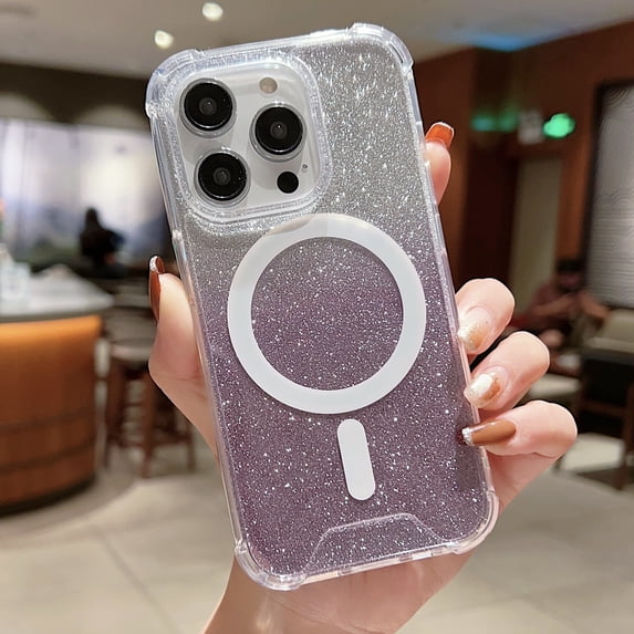 ELEHOLD for iPhone 14 Pro 6.1 inch Slim Glitter Clear Case Compatible with MagSafe Non-Yellowing Shockproof Anti-Scratch Fashion Case,Darkpurple