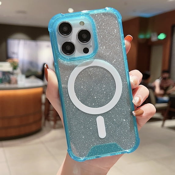 ELEHOLD for iPhone 14 Pro 6.1 inch Slim Glitter Clear Case Compatible with MagSafe Non-Yellowing Shockproof Anti-Scratch Fashion Case,Green