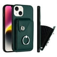 thumbnail image 1 of ELEHOLD for iPhone 14 Wallet Case PU Leather Organ Card Slots Holders Magnetic Button Finger Ring Holder Stand Shockproof Full Protective Case,green, 1 of 7