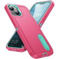 thumbnail image 1 of ELEHOLD for iPhone 15 Rugged Protective Case Multi Layer Shockproof Hidden Kickstand Hybrid Silicone Hard PC Cover for iPhone 15,Rose+Mint, 1 of 8