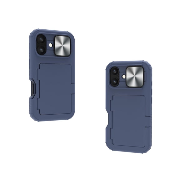 ELEHOLD for iPhone 16 Case,Built-in Card Holder Slide Len Cover Military Grade Drop Rugged Shockproof Protective Phone Case for iPhone 16,Blue
