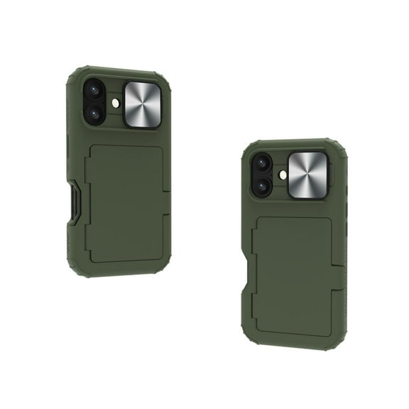 ELEHOLD for iPhone 16 Case,Built-in Card Holder Slide Len Cover Military Grade Drop Rugged Shockproof Protective Phone Case for iPhone 16,Green