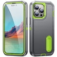 thumbnail image 1 of ELEHOLD for iPhone 16 Rugged Protective Case Multi Layer Shockproof Hidden Kickstand Hybrid Silicone Hard PC Cover for iPhone 16,Gray+Green, 1 of 7