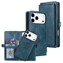 ELEHOLD for iPhone 17 Pro Max Wallet Case, Shockproof Leather Detachable Card Slots Phone Case With Lanyard Shockproof Wallet Cover,Navyblue