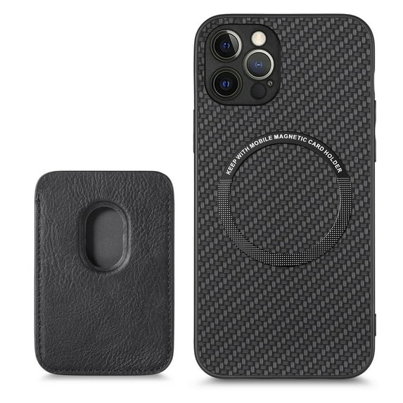 ELEHOLD for iPhone XS/X Magnetic Wallet Case with Detachable Back Card Holder Fiber Texture Design Full Body Protective Slim Shockproof Case, black