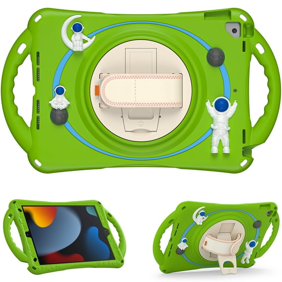 ELEHOLD for iPad 10.2 / iPad Pro 10.5 / iPad Air 5 Kids Case, Heavy Duty Pencil Cap Holder Kickstand 360° Rotating Hand Strap Shockproof Child-Proof Rugged Case, Froggreen