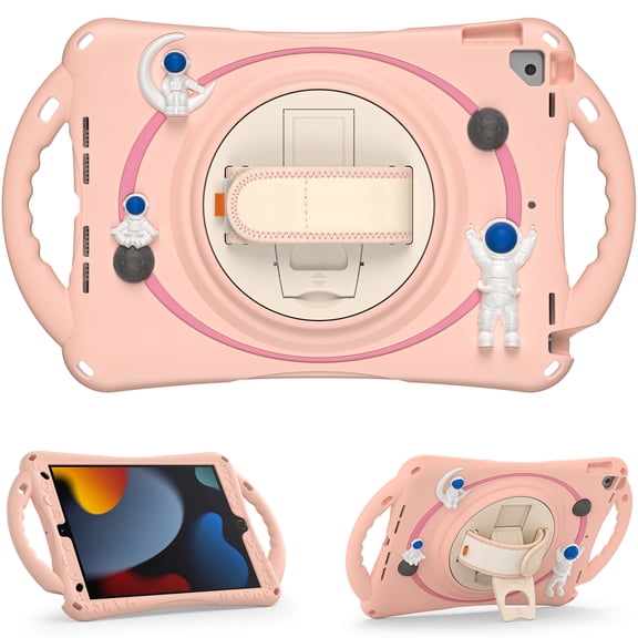 ELEHOLD for iPad 10.2 / iPad Pro 10.5 / iPad Air 5 Kids Case, Heavy Duty Pencil Cap Holder Kickstand 360° Rotating Hand Strap Shockproof Child-Proof Rugged Case, Pink