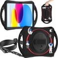 thumbnail image 1 of ELEHOLD for iPad 10.2 / iPad Pro 10.5 / iPad Air 5 Kids Case, Heavy Duty Pencil Cap Holder Kickstand 360° Rotating Hand Strap Carrying Shoulder Strap Shockproof Child-Proof Rugged Case, Black, 1 of 6