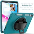 thumbnail image 1 of ELEHOLD for iPad 10th Gen 10.9" 2022 Rugged Case Three-Layer Protection with 360° Rotating Kickstand Adjustable Handstrap Pencil Holder Shockproof Case For iPad 10.9" 2022,Lightblue, 1 of 8