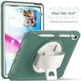 thumbnail image 1 of ELEHOLD for iPad 10th Gen 10.9" 2022 Rugged Case Three-Layer Protection with 360° Rotating Kickstand Adjustable Handstrap Pencil Holder Shockproof Case For iPad 10.9" 2022,Emeraldgreen, 1 of 8