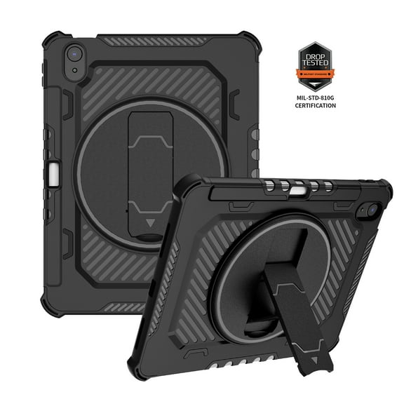 ELEHOLD for iPad 10th Geneartion 10.9 Inch 2022 Rugged Case with 360° Ratation Hidden Kickstand Pencil Holder Shockproof Heavy Duty Protection Cover for iPad 10.9 Inch,Black