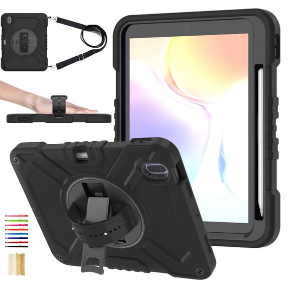 ELEHOLD for iPad 10th Geneation 10.9 Inch 2022 Rugged Case, Shockproof Heavy Duty Protective Cover with Handle Strap & Pencil Holder & Kickstand & Shoulder Strap for iPad 10.9" 10th Gen - Black