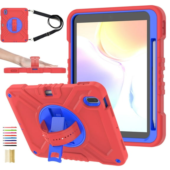 ELEHOLD for iPad 10th Geneation 10.9 Inch 2022 Rugged Case, Shockproof Heavy Duty Protective Cover with Handle Strap & Pencil Holder & Kickstand & Shoulder Strap for iPad 10.9" 10th Gen - Red Blue