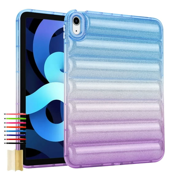 ELEHOLD for iPad 10th Generation 10.9" 2022 Glitter Clear Case Slim Lightweight Anti-Scratch Shockproof Full Protective Gradient Glossy Glitter Back Case for iPad 10th 2022,Bluepurple