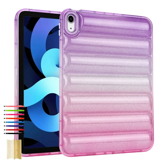 ELEHOLD for iPad 10th Generation 10.9" 2022 Glitter Clear Case Slim Lightweight Anti-Scratch Shockproof Full Protective Gradient Glossy Glitter Back Case for iPad 10th 2022,Purplered