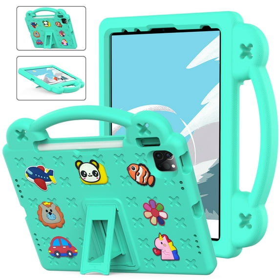 ELEHOLD for iPad 10th Generation 10.9" 2022 Kids Case, Cute Cartoon EVA Kids-Friendly Handle Grip Kickstand Shockproof Rugged Protective Case for iPad 10.9 inch 10th Gen 2022, Mintgreen