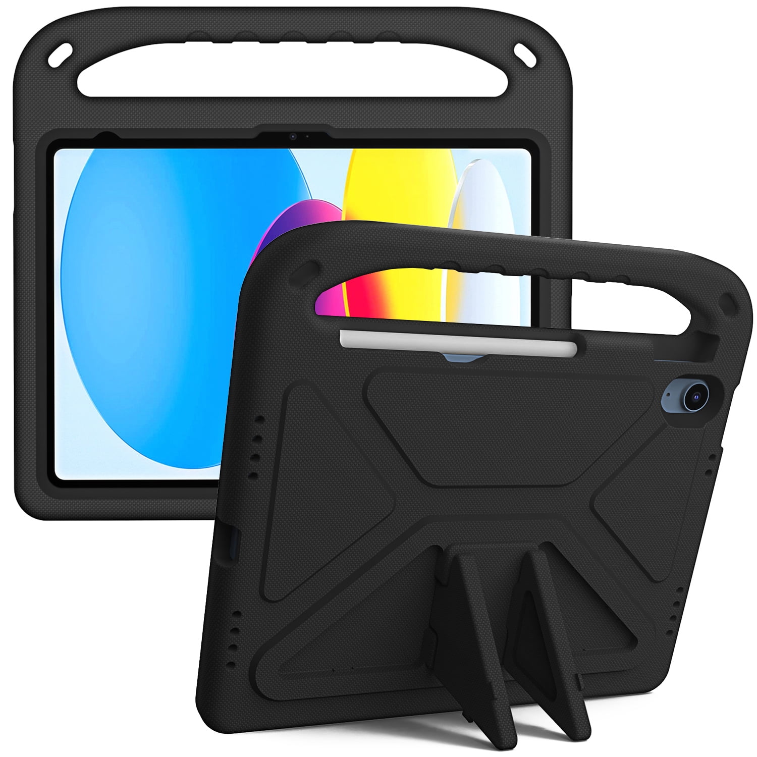 ELEHOLD for iPad 10th Generation 10.9" 2022 Rugged Case Kids Friendly EVA Full Body Protective Handle Grip Pencil Holder Kickstand Shockproof Kids Case for iPad 10th,Black