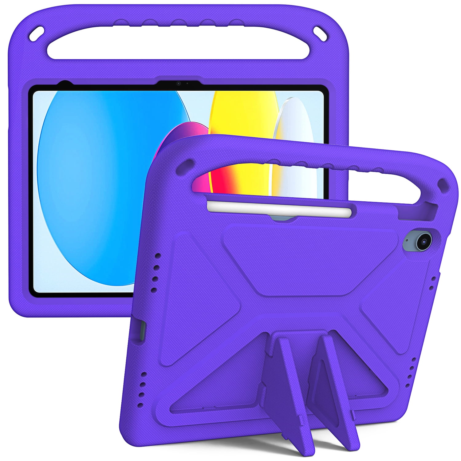 ELEHOLD for iPad 10th Generation 10.9" 2022 Rugged Case Kids Friendly EVA Full Body Protective Handle Grip Pencil Holder Kickstand Shockproof Kids Case for iPad 10th,Purple