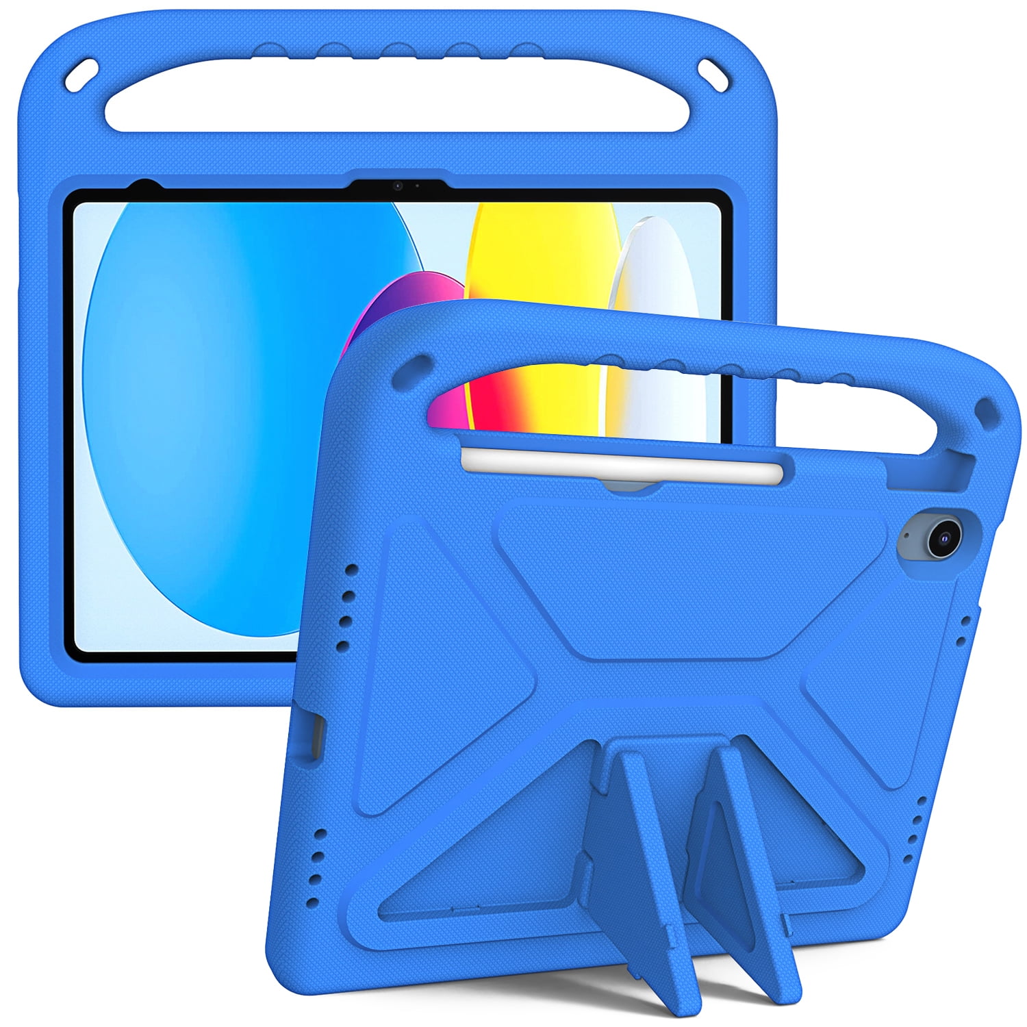 ELEHOLD for iPad 10th Generation 10.9" 2022 Rugged Case Kids Friendly EVA Full Body Protective Handle Grip Pencil Holder Kickstand Shockproof Kids Case for iPad 10th,Blue