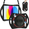 thumbnail image 1 of ELEHOLD for iPad 10th Generation 2022 10.9 inch Kids Case, Heavy Duty Pencil Cap Holder Kickstand 360° Rotating Hand Strap Carrying Shoulder Strap Shockproof Child-Proof Rugged Case, Black, 1 of 6