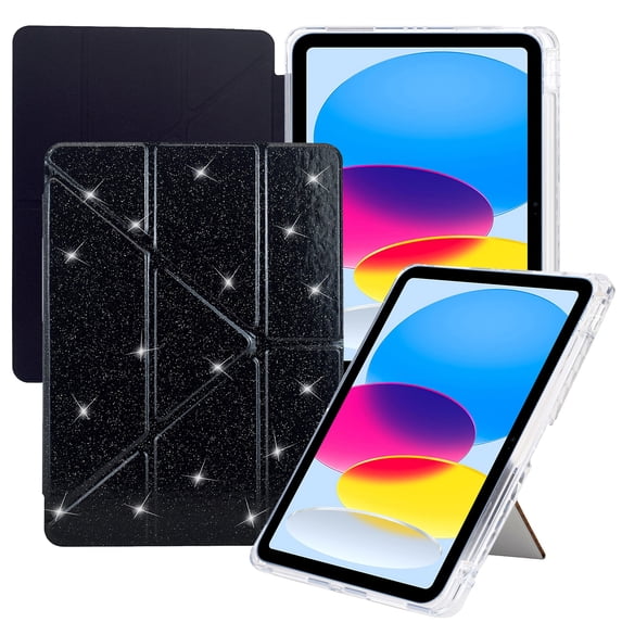 ELEHOLD For iPad 5th/6th/8th Generation Case, 9.7 inch, Bling Magnetic Flip PU Leather Shock-Absorbent Multi-Angle Kickstand Full Protection Case Cover,Black