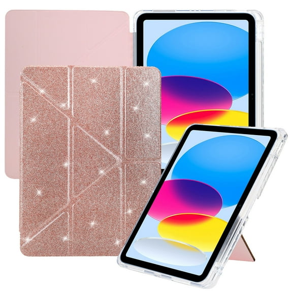 ELEHOLD For iPad 5th/6th/8th Generation Case, 9.7 inch, Bling Magnetic Flip PU Leather Shock-Absorbent Multi-Angle Kickstand Full Protection Case Cover,Pink