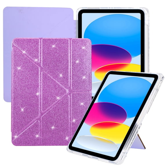 ELEHOLD For iPad 5th/6th/8th Generation Case, 9.7 inch, Bling Magnetic Flip PU Leather Shock-Absorbent Multi-Angle Kickstand Full Protection Case Cover,Purple