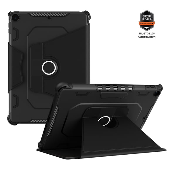 ELEHOLD for iPad 6th/5th Gen 9.7 Inch 2018/2017 Shockproof Rugged Flip Case Rotation Kickstand Function with Anti-Slip Strip Magnetic Heavy Duty Case,Black