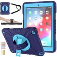 thumbnail image 1 of ELEHOLD for iPad 6th/5th Generation 9.7 Inch 2018/2017 Rugged Case, Shockproof Heavy Duty Protective Cover with 360° Rotation Handle Strap & Kickstand & Shoulder Strap for iPad 9.7" - Navy Blue, 1 of 11
