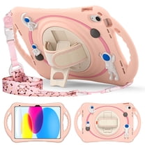 ELEHOLD for iPad 6th/5th Generation 9.7 inch Kids Case, Heavy Duty Pencil Cap Holder Kickstand 360° Rotating Hand Strap Carrying Shoulder Strap Shockproof Child-Proof Rugged Case, Pink