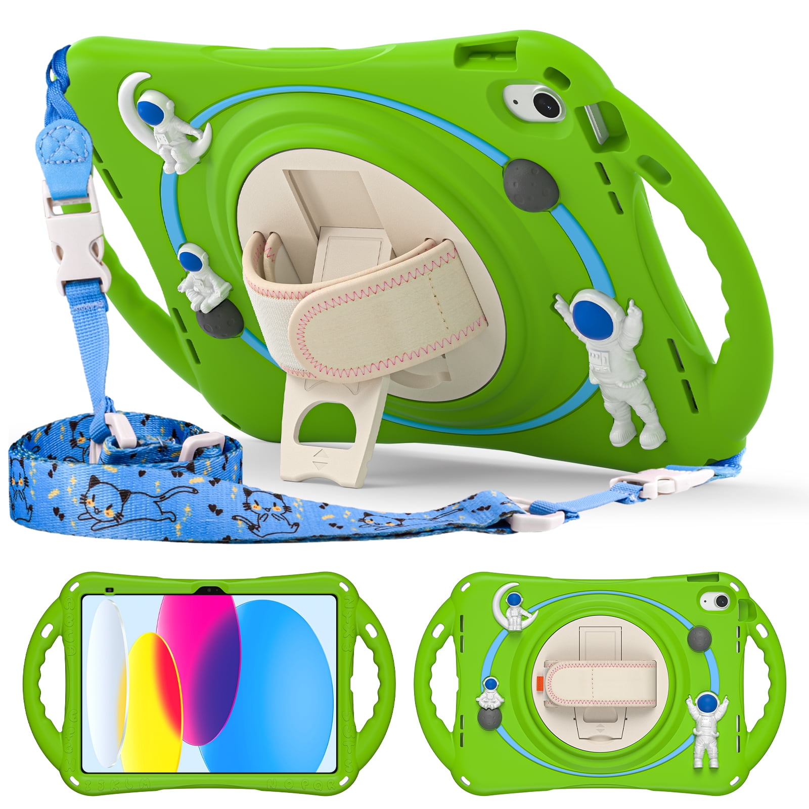 ELEHOLD for iPad 6th/5th Generation 9.7 inch Kids Case, Heavy Duty Pencil Cap Holder Kickstand 360° Rotating Hand Strap Carrying Shoulder Strap Shockproof Child-Proof Rugged Case, Green